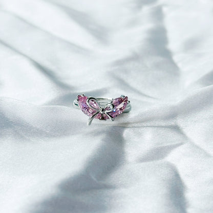 Pink Topaz Cubic Zircon American Diamond Silver Plated Adjustable Ring
