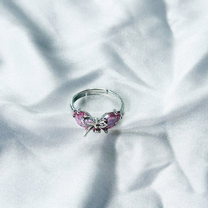 Pink Topaz Cubic Zircon American Diamond Silver Plated Adjustable Ring