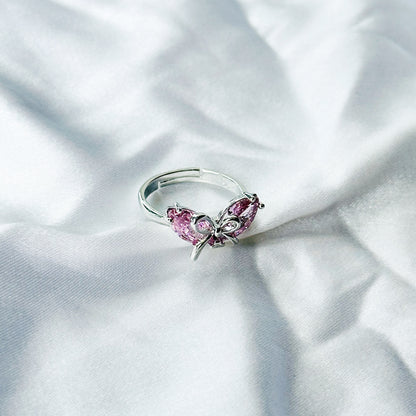 Pink Topaz Cubic Zircon American Diamond Silver Plated Adjustable Ring