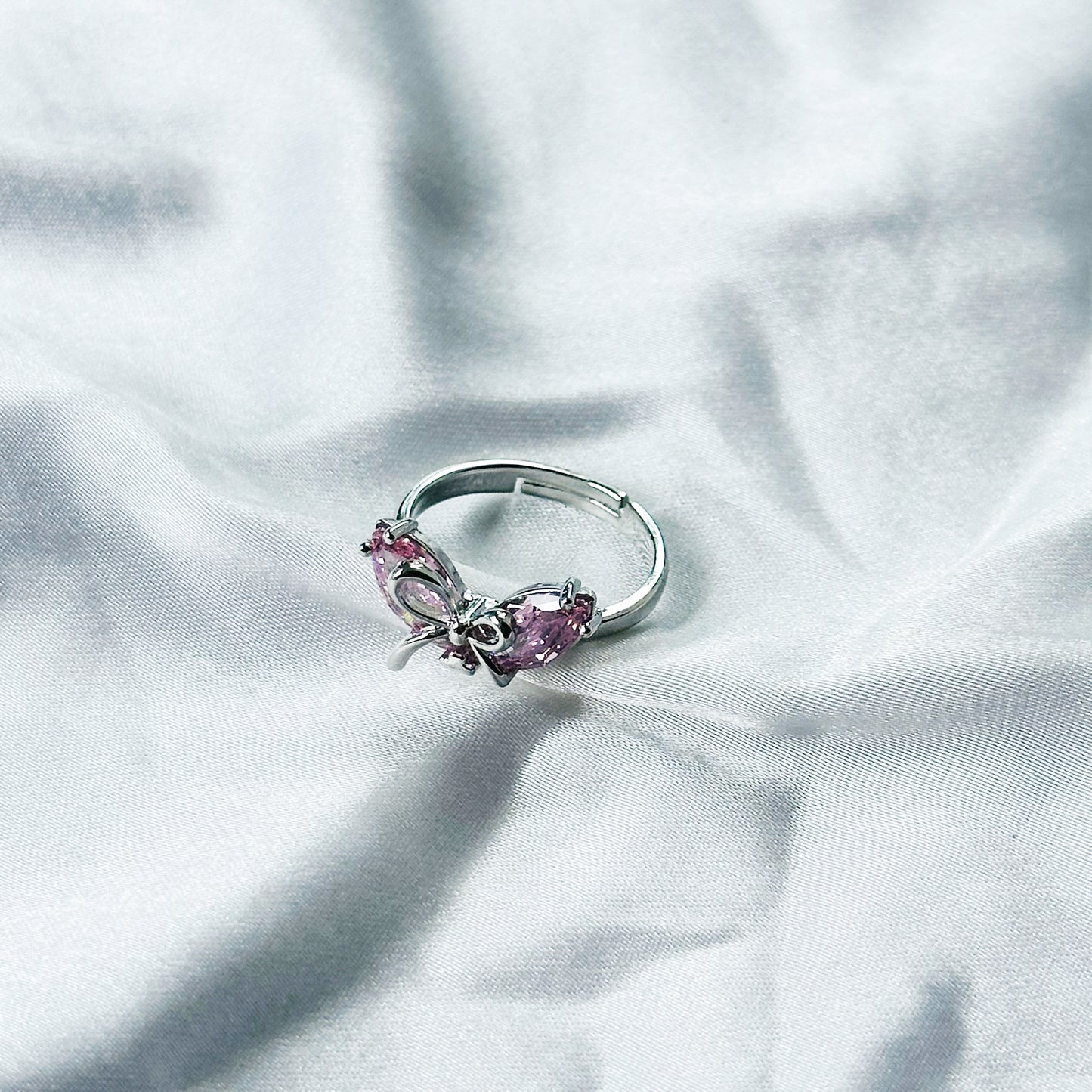 Pink Topaz Cubic Zircon American Diamond Silver Plated Adjustable Ring