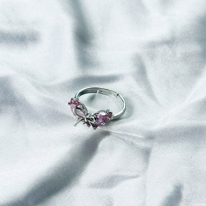 Pink Topaz Cubic Zircon American Diamond Silver Plated Adjustable Ring