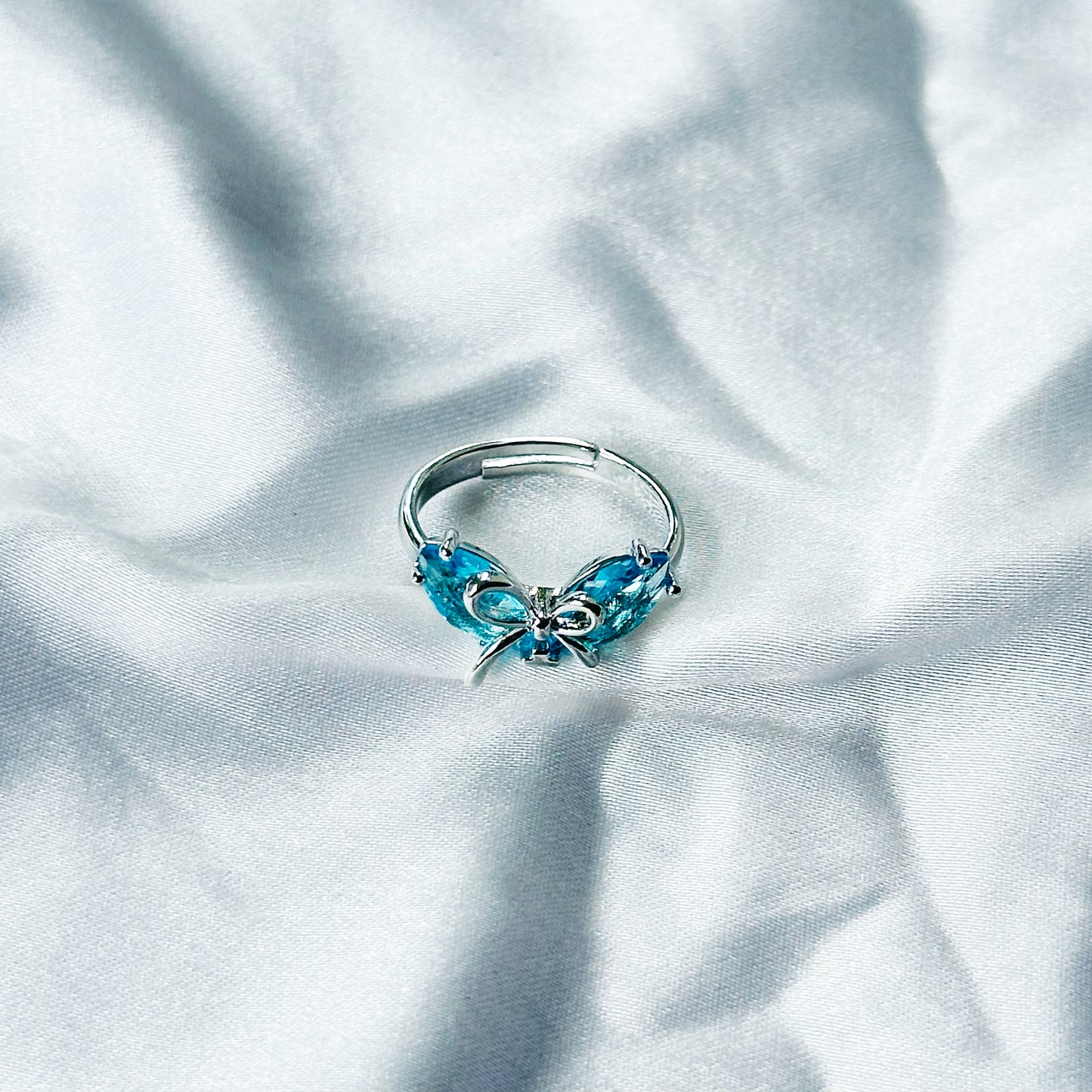 Aqua Blue Sapphire Cubic Zircon Stone American Diamond Silver Plated Adjustable Ring