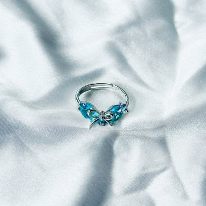 Aqua Blue Sapphire Cubic Zircon Stone American Diamond Silver Plated Adjustable Ring