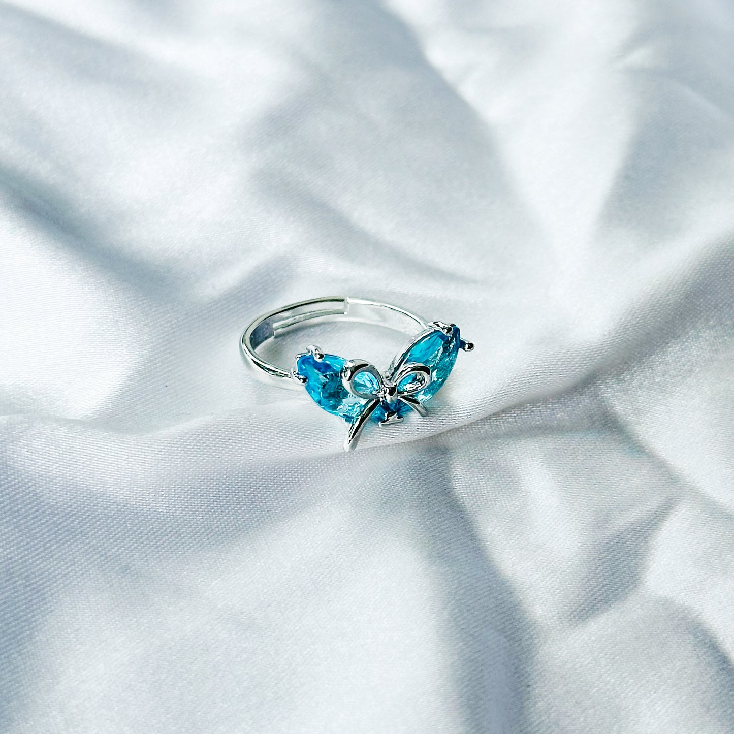 Aqua Blue Sapphire Cubic Zircon Stone American Diamond Silver Plated Adjustable Ring