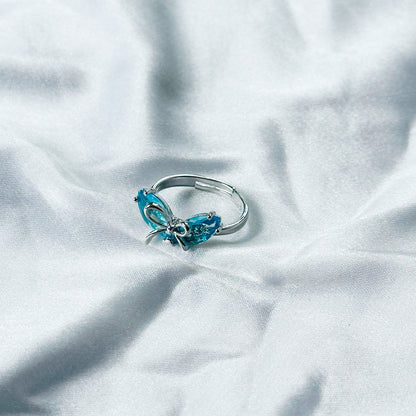 Aqua Blue Sapphire Cubic Zircon Stone American Diamond Silver Plated Adjustable Ring