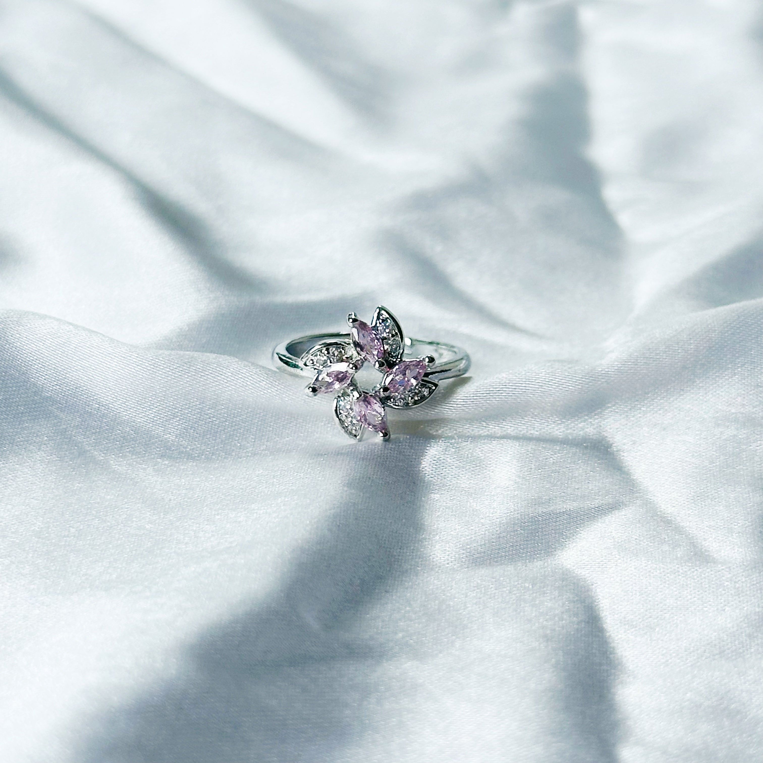 Pink Topaz Cubic Zircon American Diamond Silver Plated Adjustable Ring