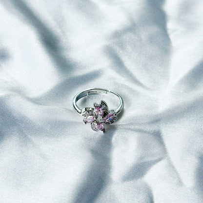 Pink Topaz Cubic Zircon American Diamond Silver Plated Adjustable Ring