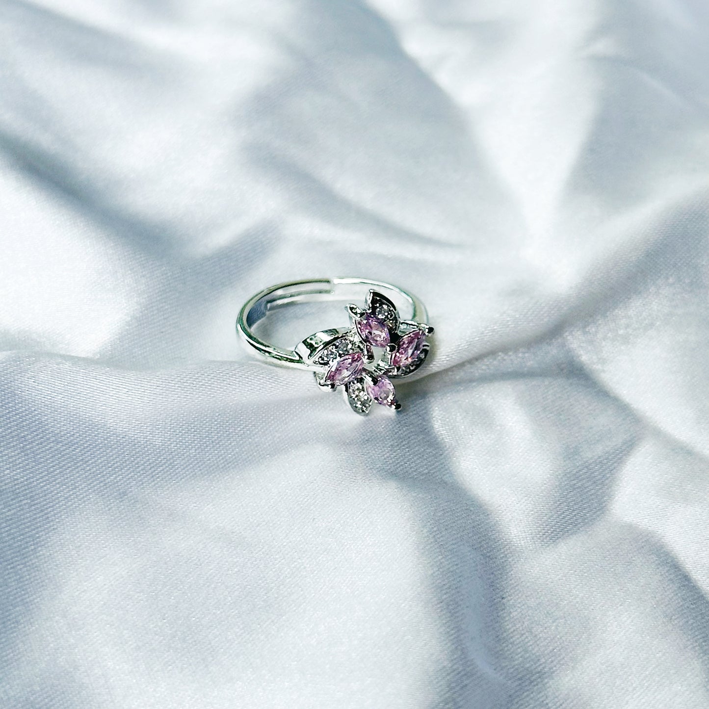 Pink Topaz Cubic Zircon American Diamond Silver Plated Adjustable Ring