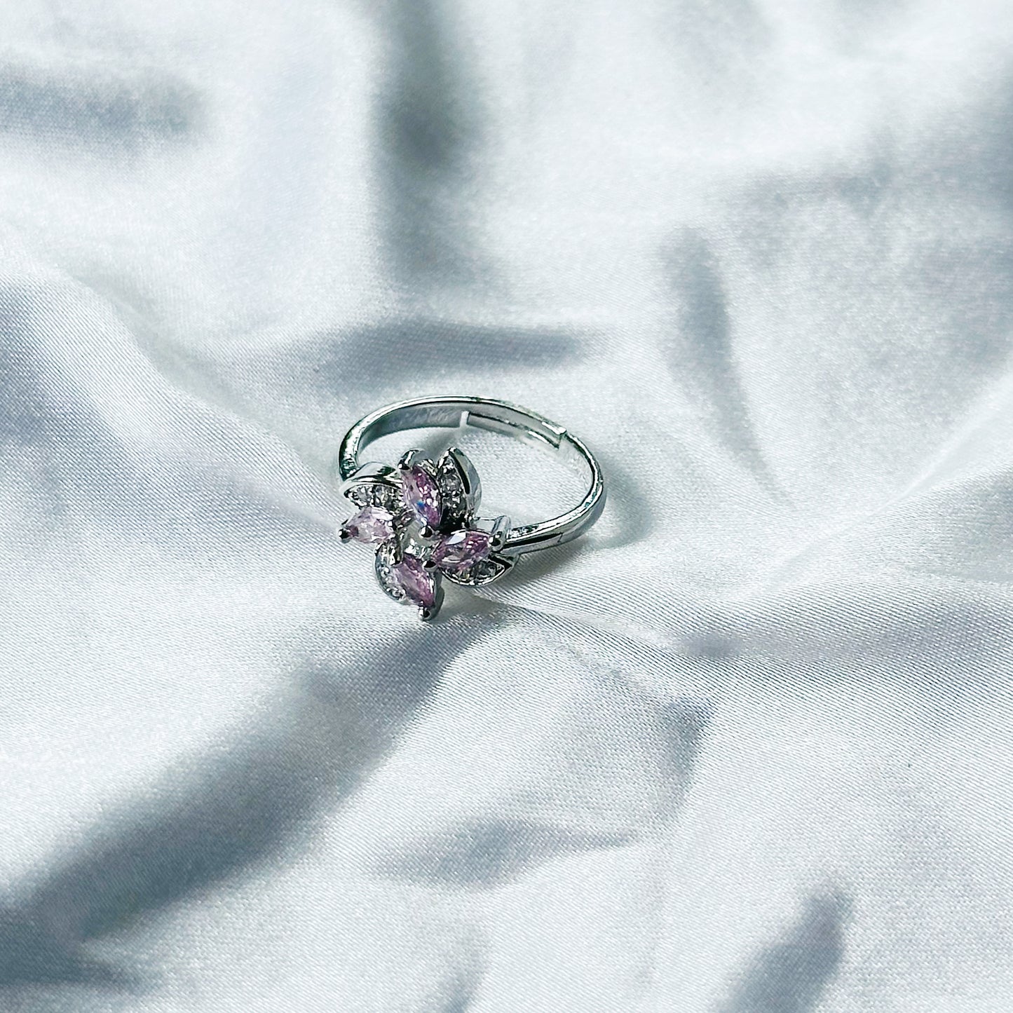 Pink Topaz Cubic Zircon American Diamond Silver Plated Adjustable Ring