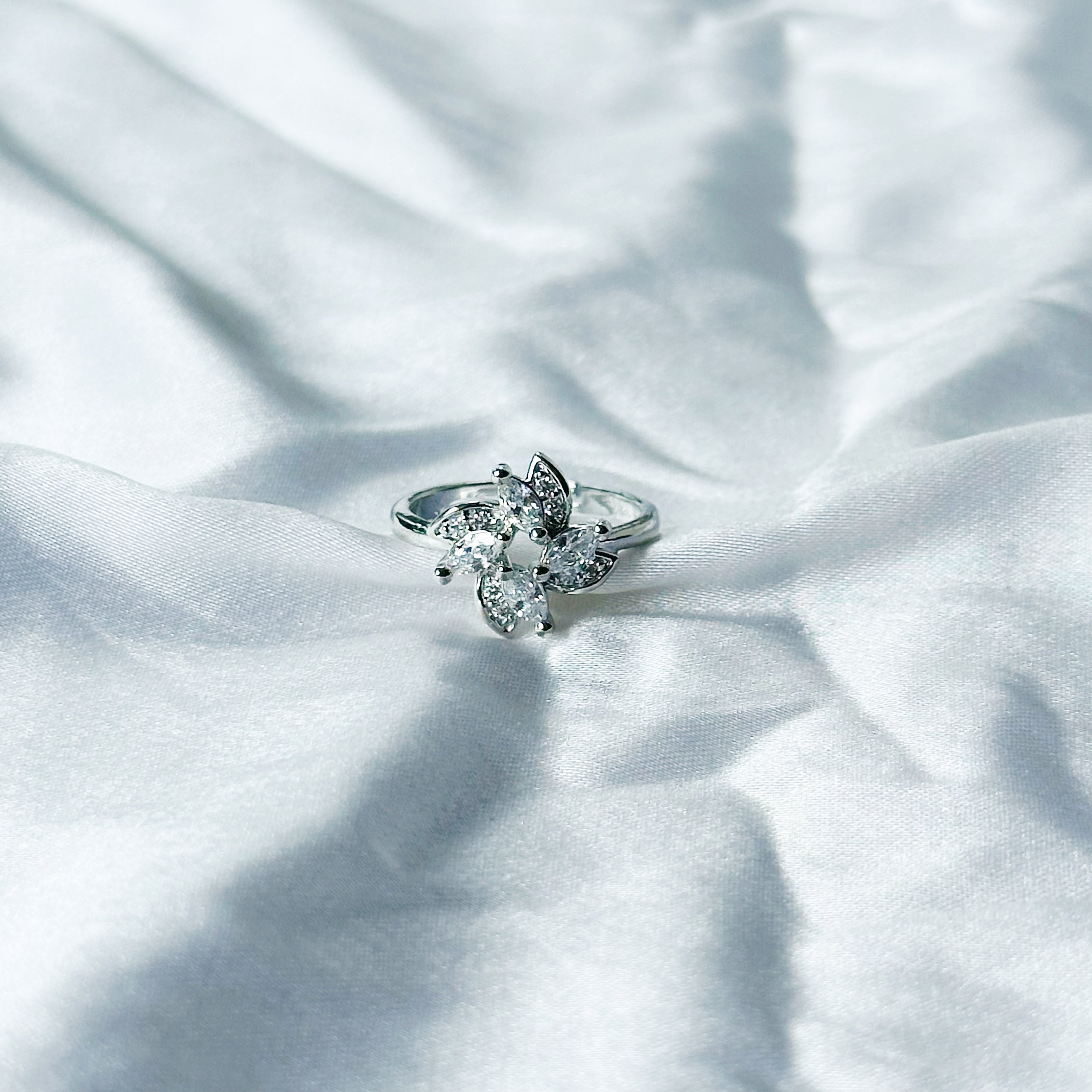 Solitaire Cubic Zircon Stone American Diamond Silver Plated Adjustable Ring