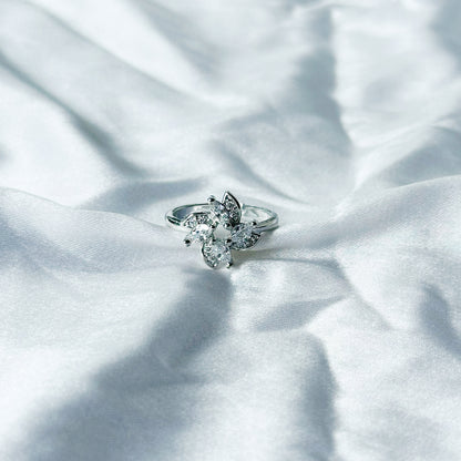 Solitaire Cubic Zircon Stone American Diamond Silver Plated Adjustable Ring