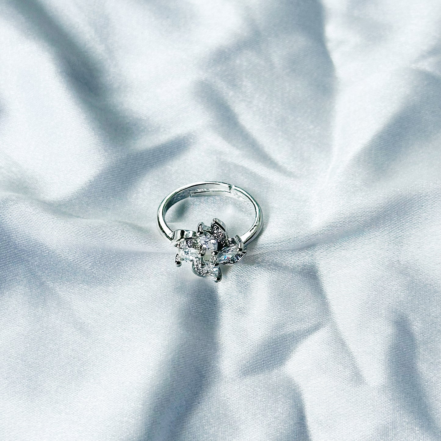 Solitaire Cubic Zircon Stone American Diamond Silver Plated Adjustable Ring