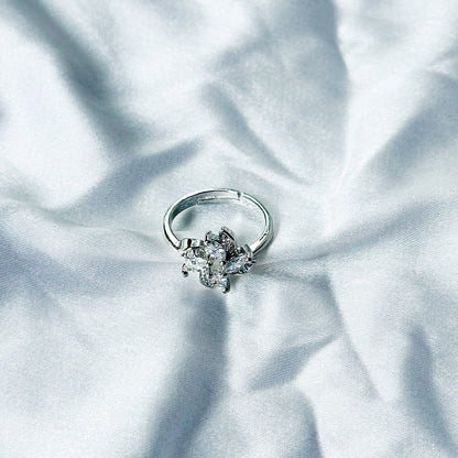 Solitaire Cubic Zircon Stone American Diamond Silver Plated Adjustable Ring