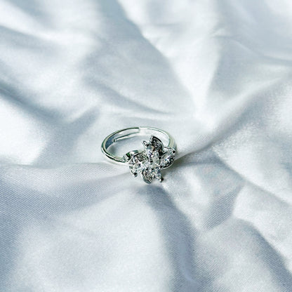 Solitaire Cubic Zircon Stone American Diamond Silver Plated Adjustable Ring