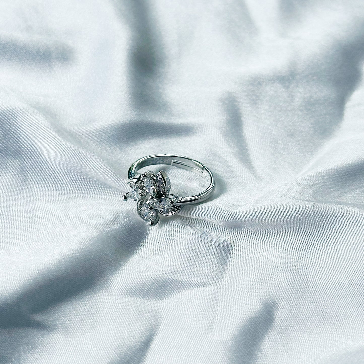 Solitaire Cubic Zircon Stone American Diamond Silver Plated Adjustable Ring