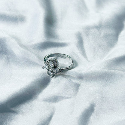 Solitaire Cubic Zircon Stone American Diamond Silver Plated Adjustable Ring