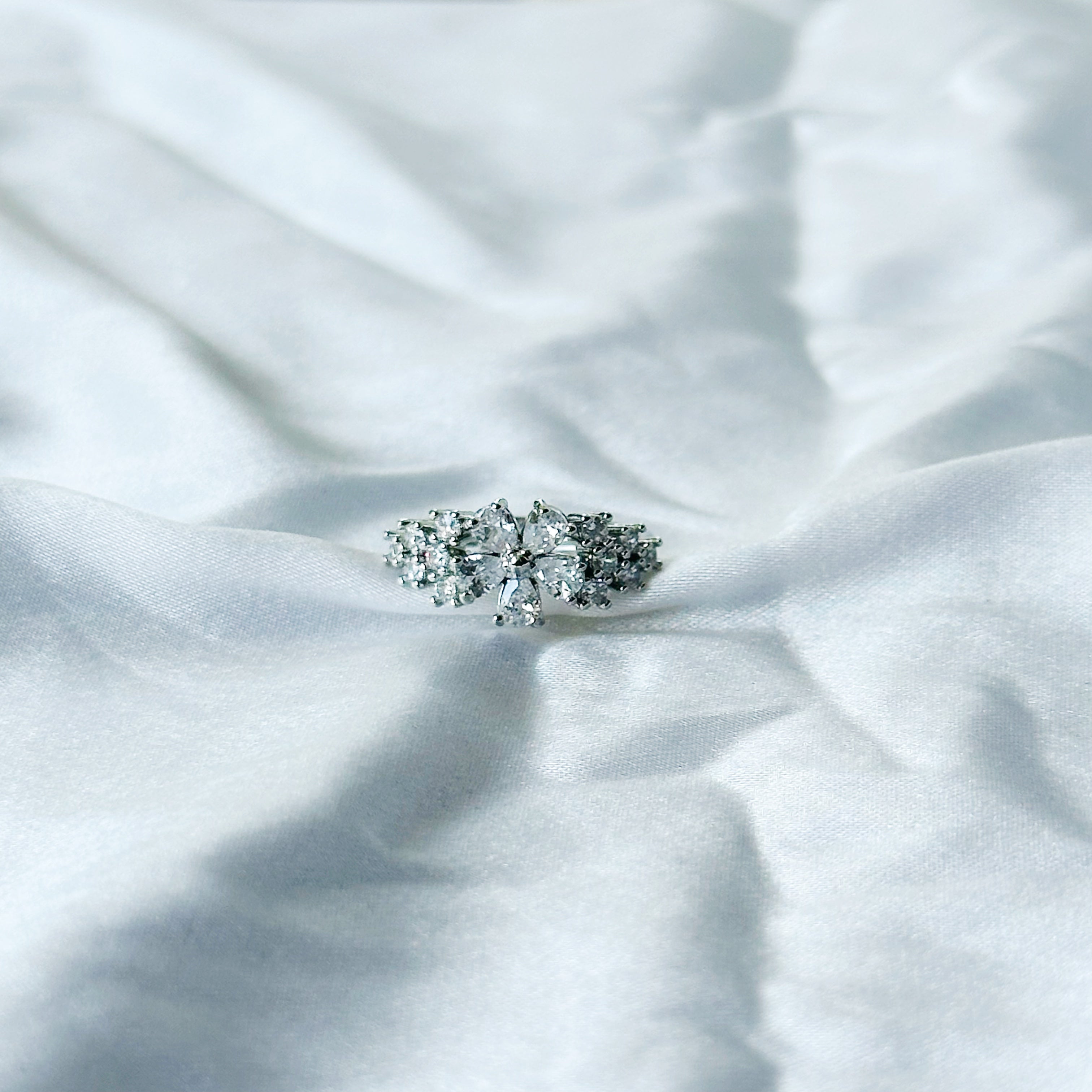 Solitaire Cubic Zircon Stone American Diamond Silver Plated Adjustable Ring