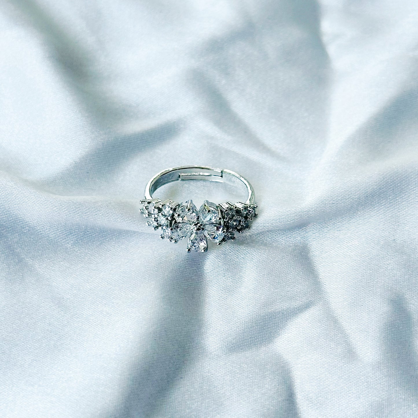 Solitaire Cubic Zircon Stone American Diamond Silver Plated Adjustable Ring