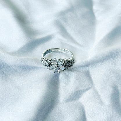 Solitaire Cubic Zircon Stone American Diamond Silver Plated Adjustable Ring