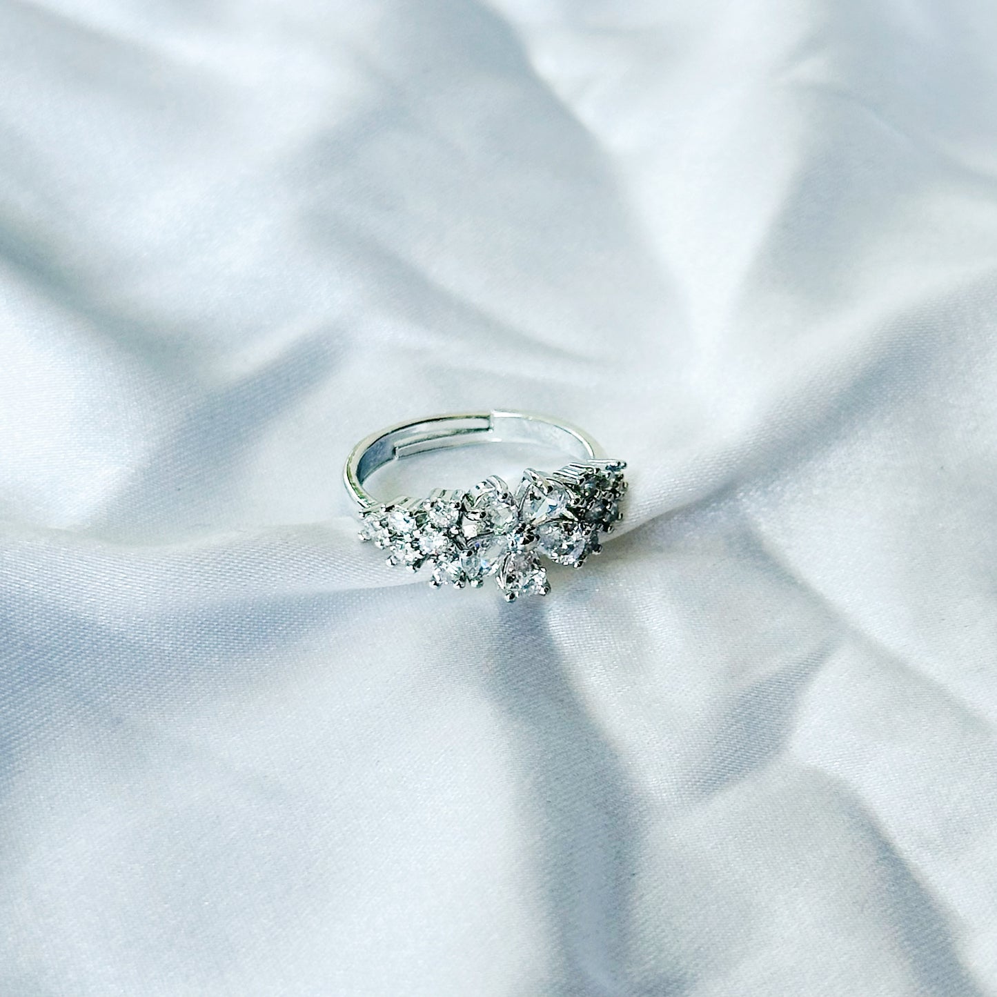 Solitaire Cubic Zircon Stone American Diamond Silver Plated Adjustable Ring
