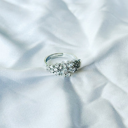 Solitaire Cubic Zircon Stone American Diamond Silver Plated Adjustable Ring