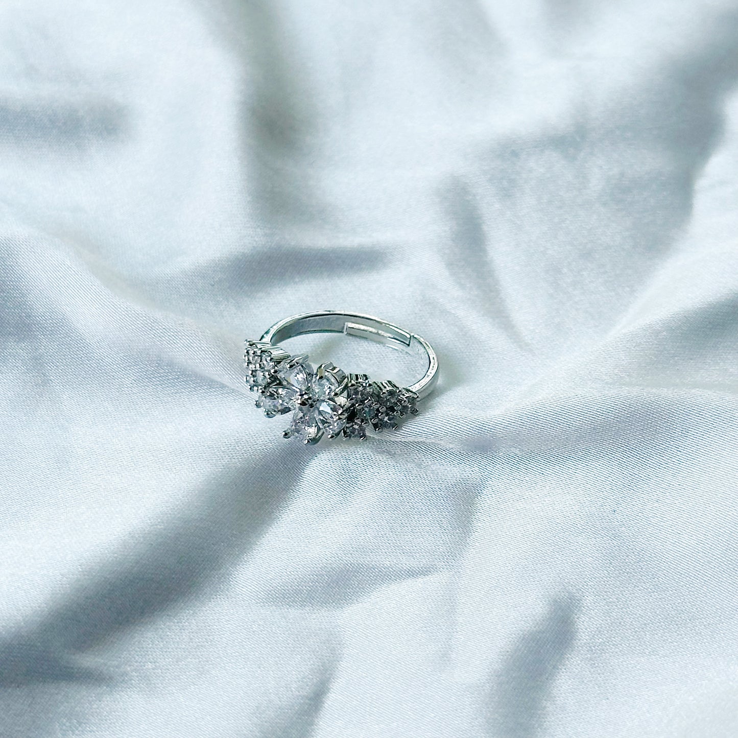 Solitaire Cubic Zircon Stone American Diamond Silver Plated Adjustable Ring