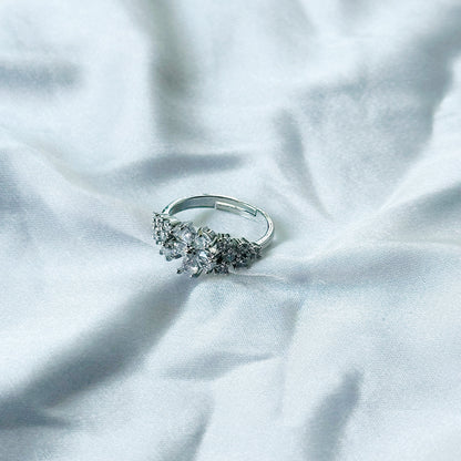 Solitaire Cubic Zircon Stone American Diamond Silver Plated Adjustable Ring