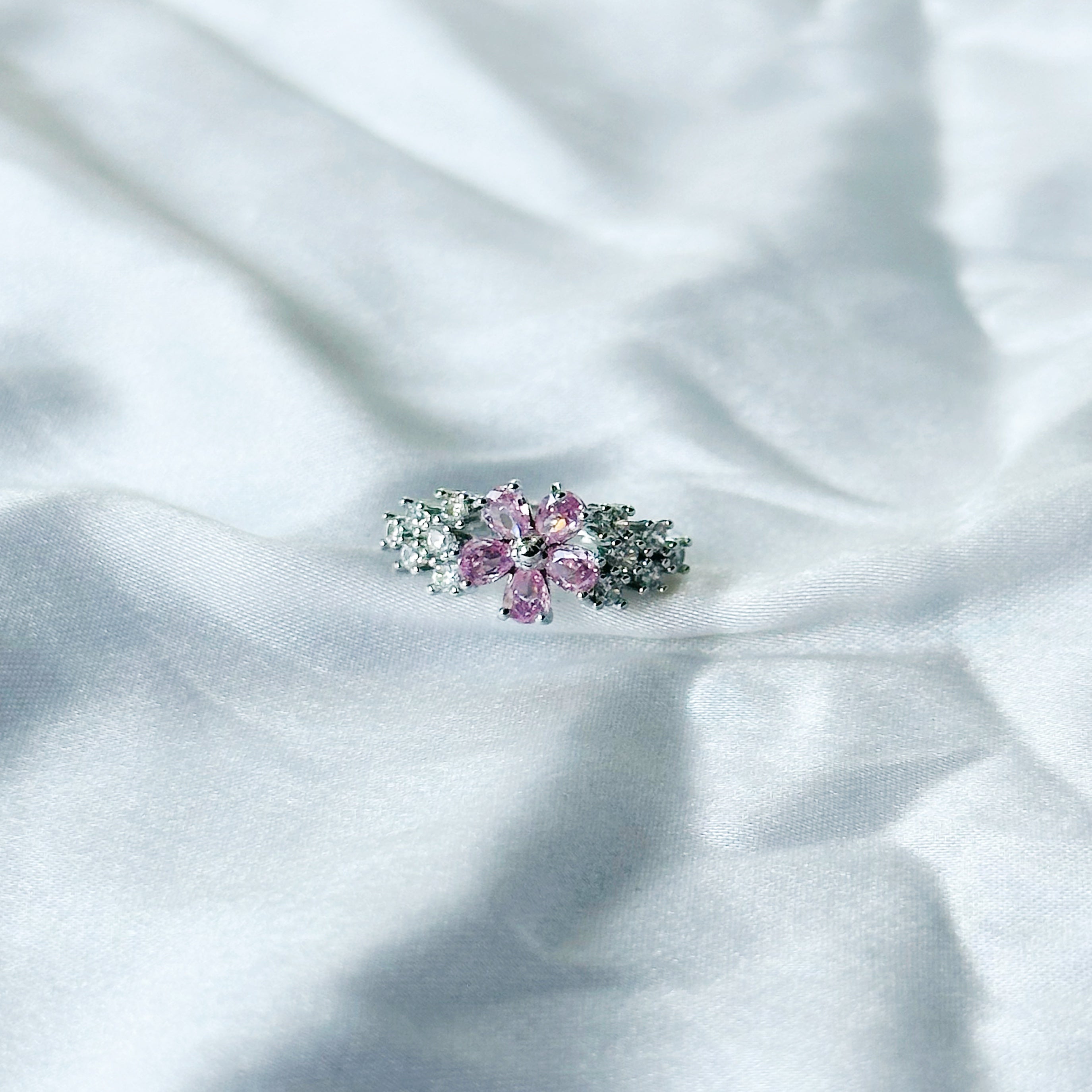 Pink Topaz Cubic Zircon American Diamond Silver Plated Adjustable Ring