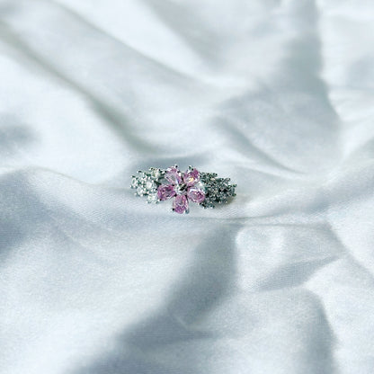 Pink Topaz Cubic Zircon American Diamond Silver Plated Adjustable Ring