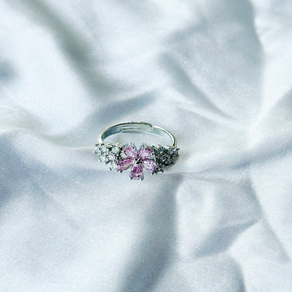 Pink Topaz Cubic Zircon American Diamond Silver Plated Adjustable Ring