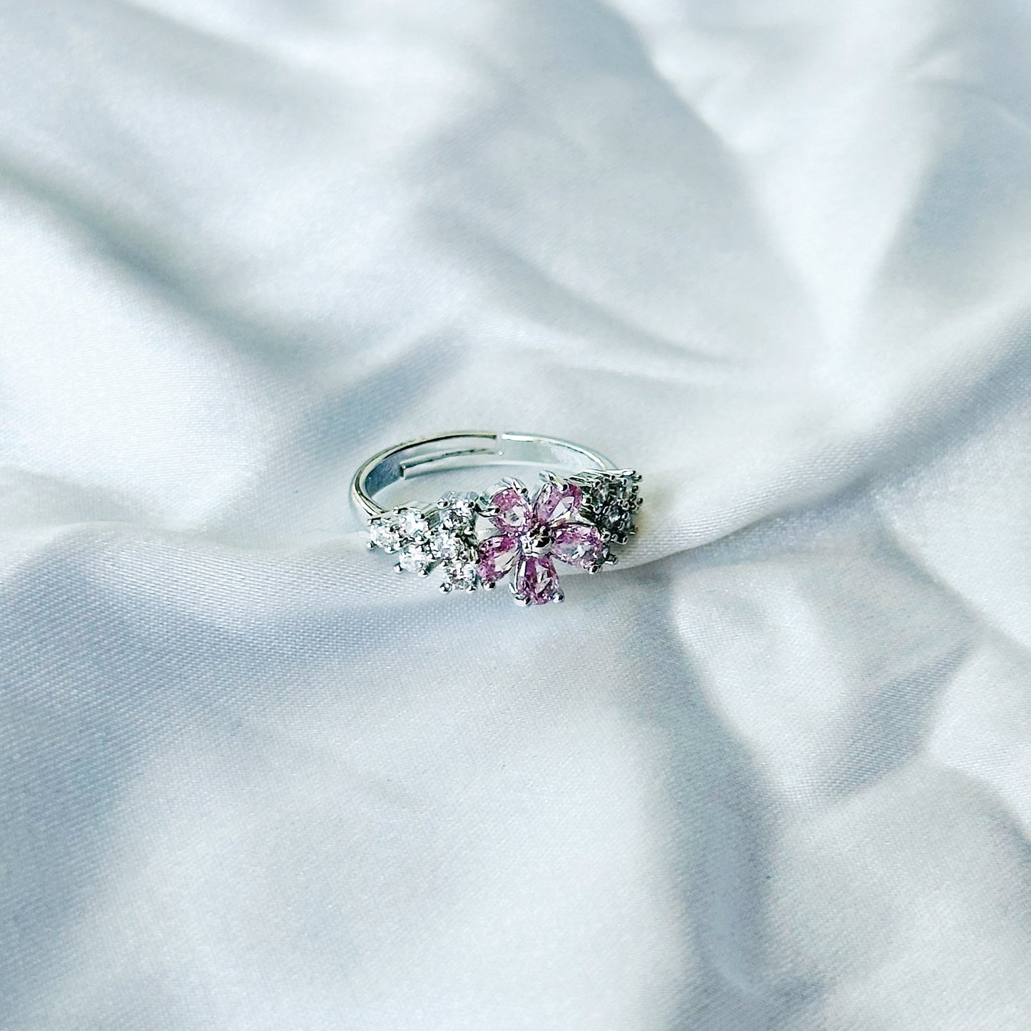 Pink Topaz Cubic Zircon American Diamond Silver Plated Adjustable Ring