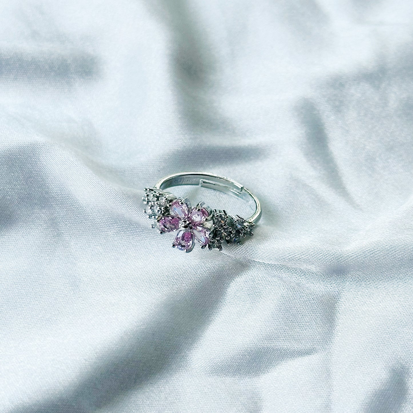 Pink Topaz Cubic Zircon American Diamond Silver Plated Adjustable Ring