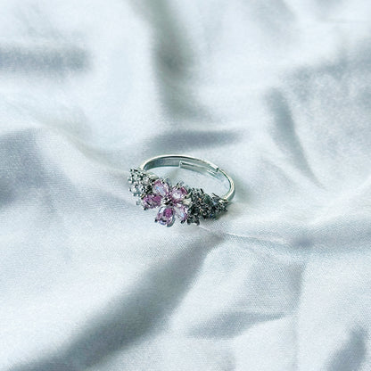 Pink Topaz Cubic Zircon American Diamond Silver Plated Adjustable Ring