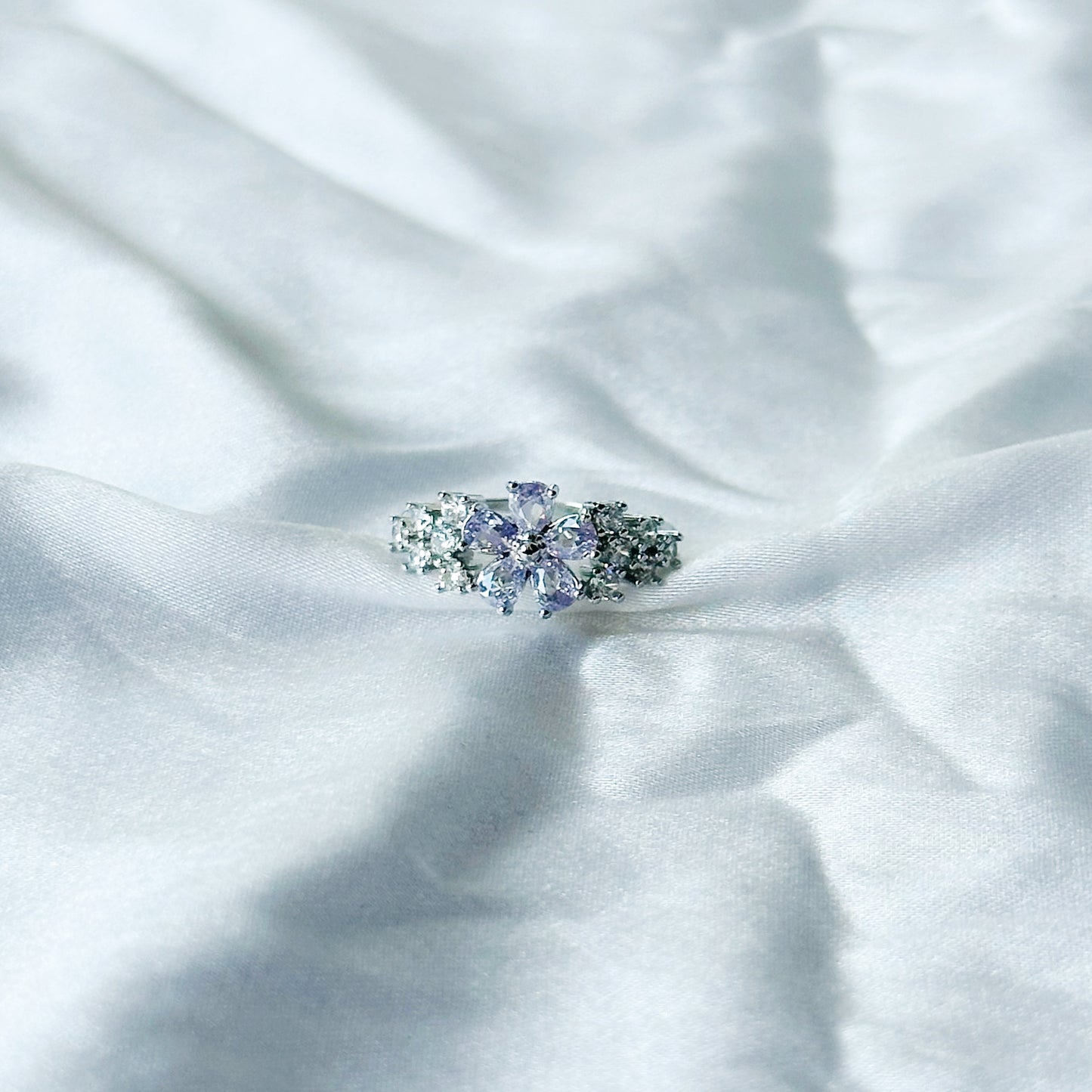 Light Purple Amethyst Cubic Zircon Stone American Diamond Silver Plated Adjustable Ring