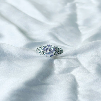 Light Purple Amethyst Cubic Zircon Stone American Diamond Silver Plated Adjustable Ring