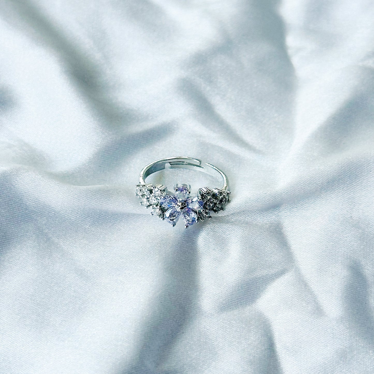 Light Purple Amethyst Cubic Zircon Stone American Diamond Silver Plated Adjustable Ring