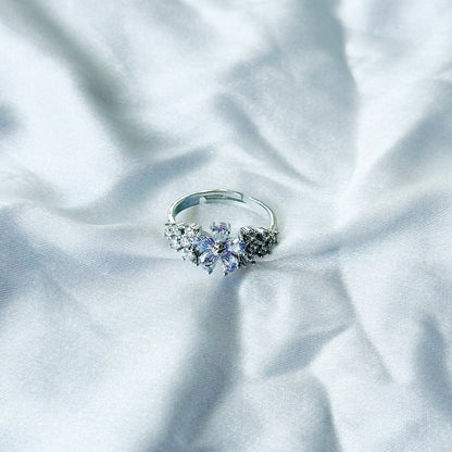 Light Purple Amethyst Cubic Zircon Stone American Diamond Silver Plated Adjustable Ring