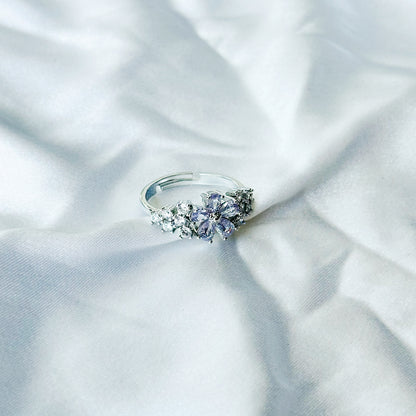 Light Purple Amethyst Cubic Zircon Stone American Diamond Silver Plated Adjustable Ring