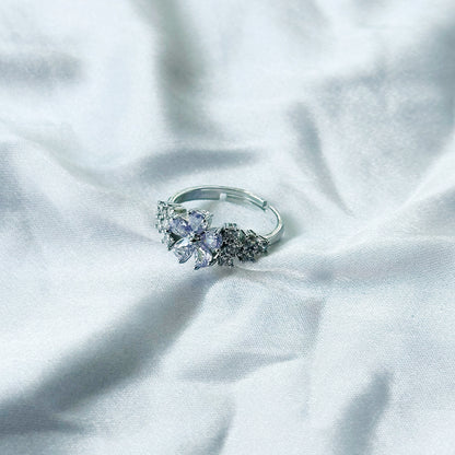 Light Purple Amethyst Cubic Zircon Stone American Diamond Silver Plated Adjustable Ring