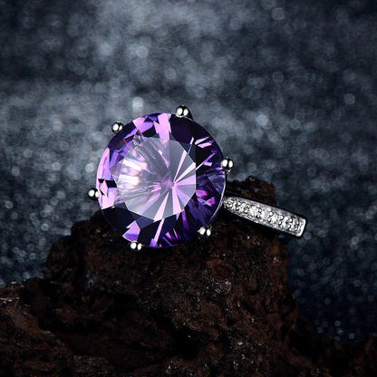 Deep Purple Amethyst Cubic Zircon Ice Cut American Diamond Silver Plated Adjustable Ring