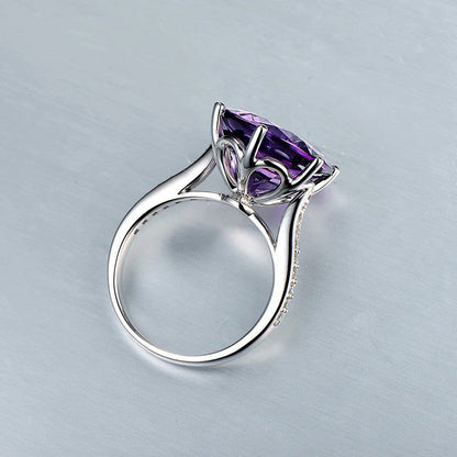 Deep Purple Amethyst Cubic Zircon Ice Cut American Diamond Silver Plated Adjustable Ring