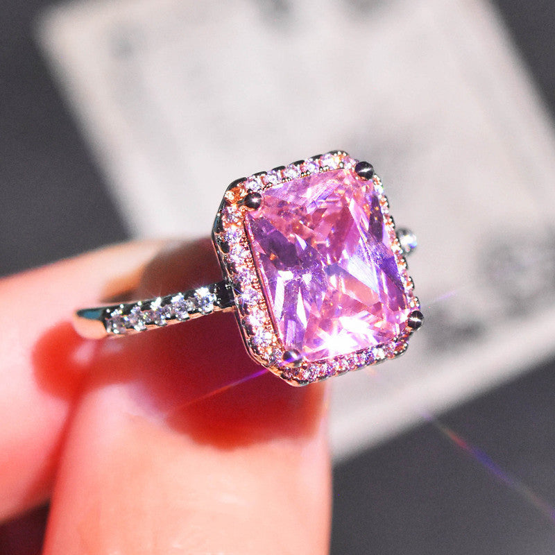 Pink Topaz Cubic Zircon American Diamond Rose Gold/Silver Plated Adjustable Ring