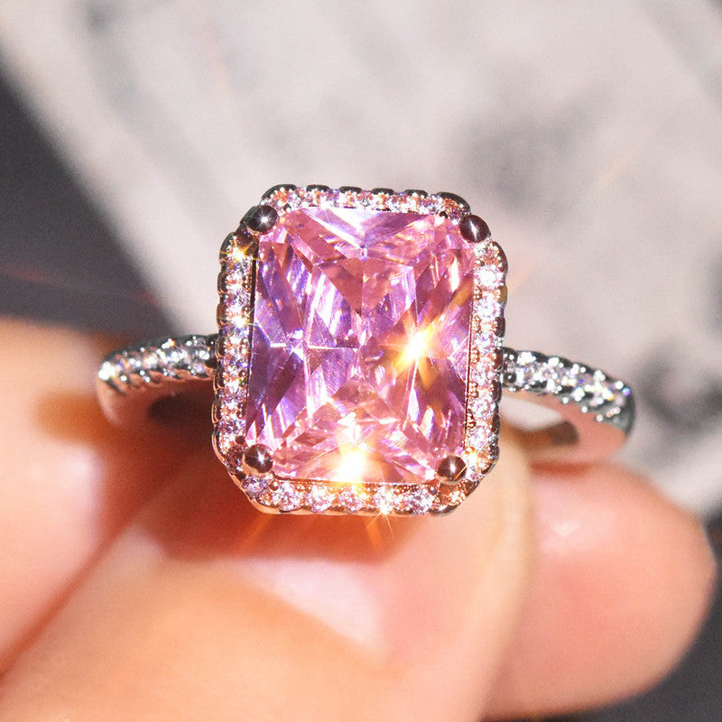 Pink Topaz Cubic Zircon American Diamond Rose Gold/Silver Plated Adjustable Ring