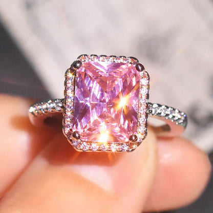 Pink Topaz Cubic Zircon American Diamond Rose Gold/Silver Plated Adjustable Ring