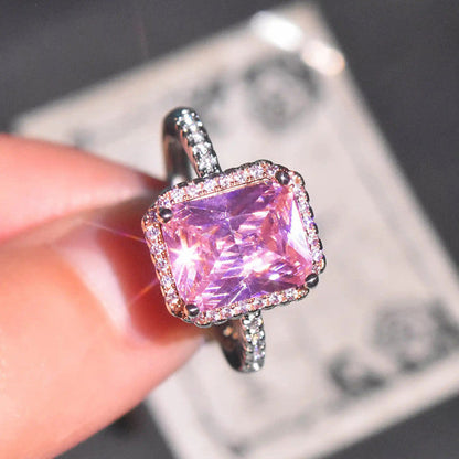 Pink Topaz Cubic Zircon American Diamond Rose Gold/Silver Plated Adjustable Ring