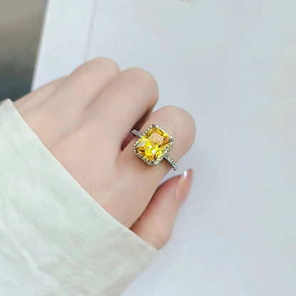 Yellow Topaz Cubic Zircon American Diamond Gold/Silver Plated Adjustable Ring