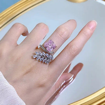 Pink Topaz Cubic Zircon American Diamond Silver Plated Adjustable Ring