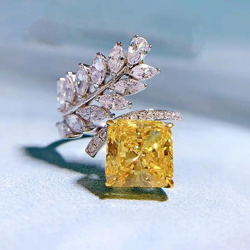 Yellow Topaz Cubic Zircon American Diamond Silver Plated Adjustable Ring