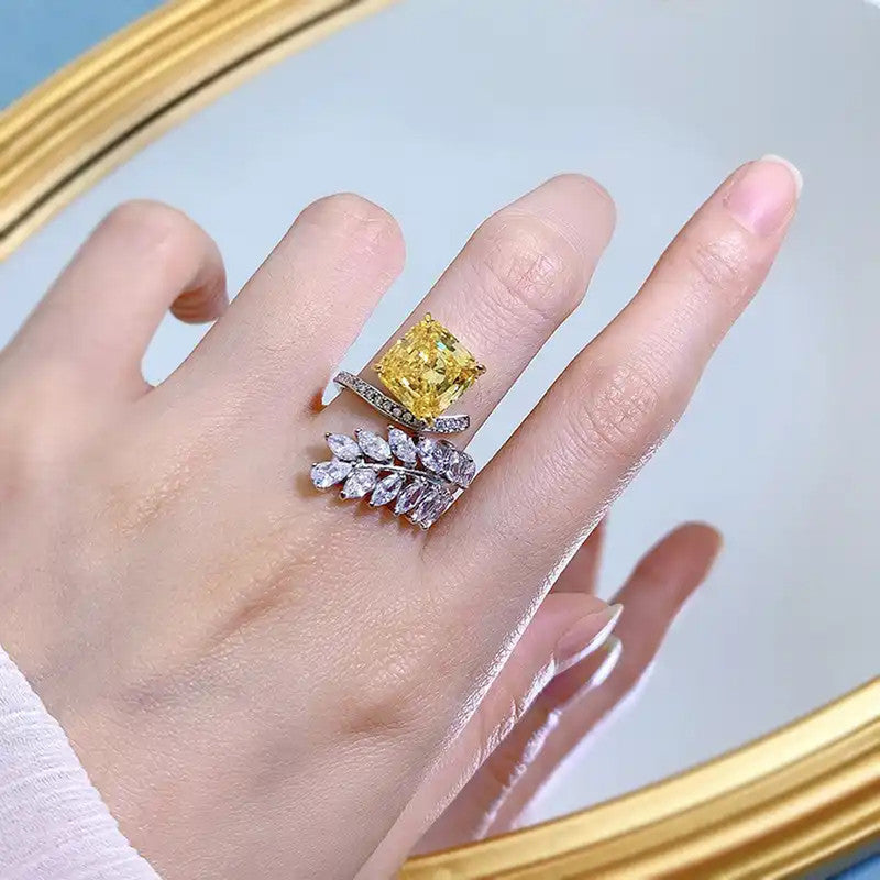 Yellow Topaz Cubic Zircon American Diamond Silver Plated Adjustable Ring