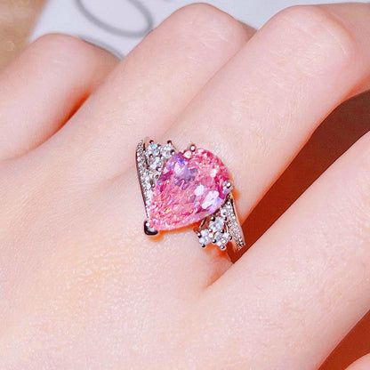 Pink Topaz Cubic Zircon American Diamond Silver Plated Adjustable Ring